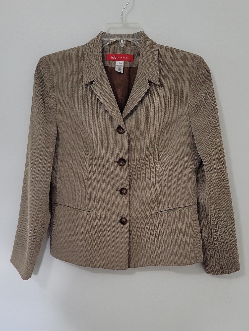 Anne Klein Women's Taupe Blazer with Notch Collar, Size 10 Petite
